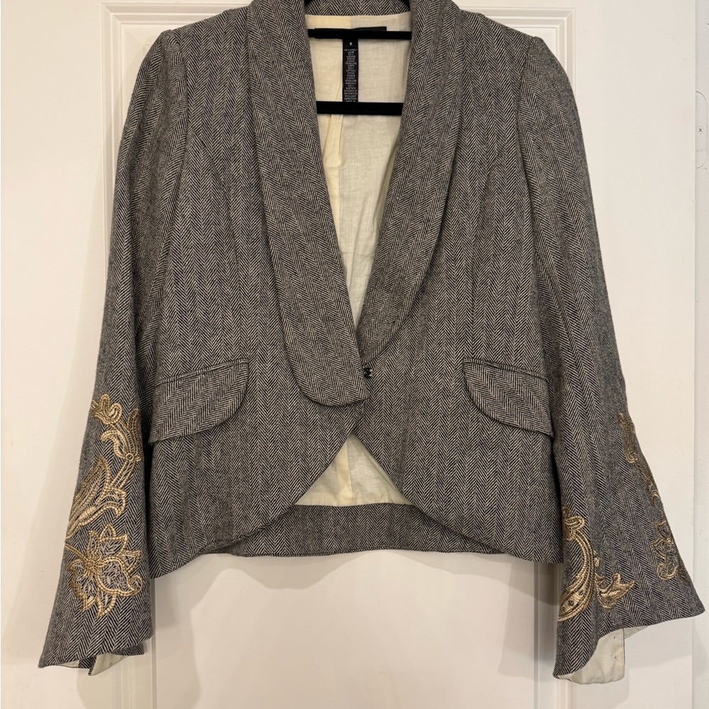 Robert Rodriguez Gray and Gold Blazer Tailored Suit Jacket
